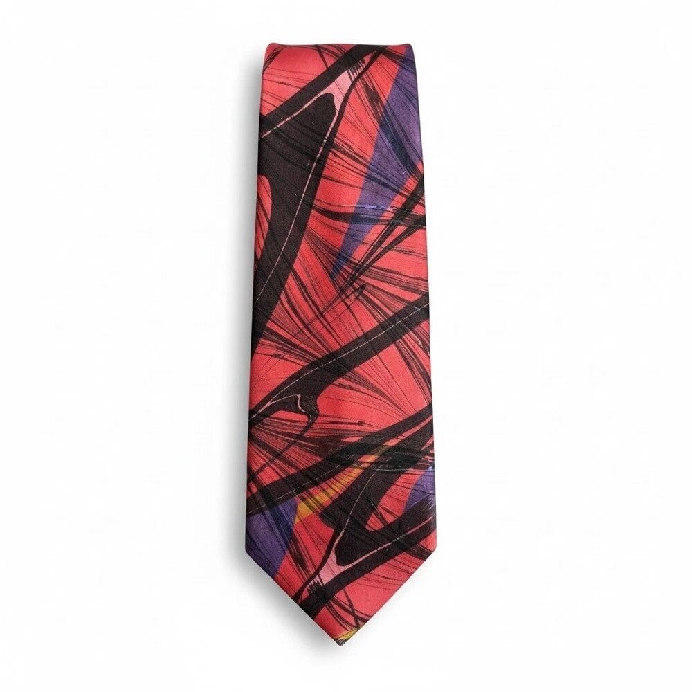 MOTH Hand Marbled Silk Necktie Made USA Abstract Art Tie Vintage